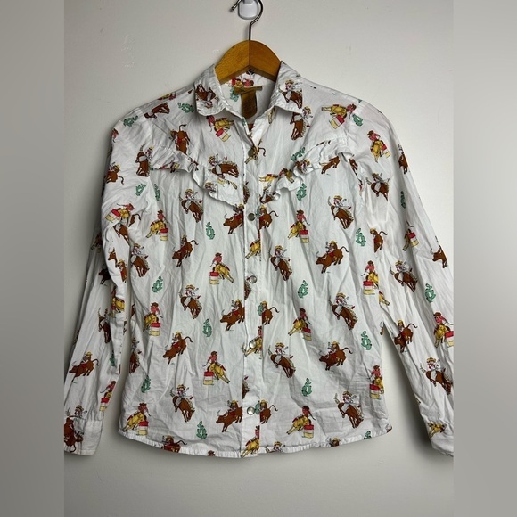 Wrangler Cowgirl Cowboys Printed Long Sleeve Little Girl Snap Button Down Size L - Picture 3 of 10